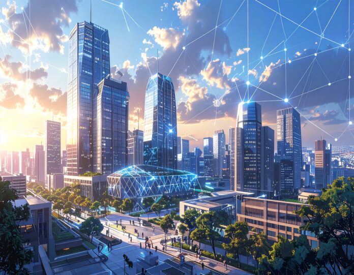 Google HQ with blockchain overlay – Cryptostock Insight